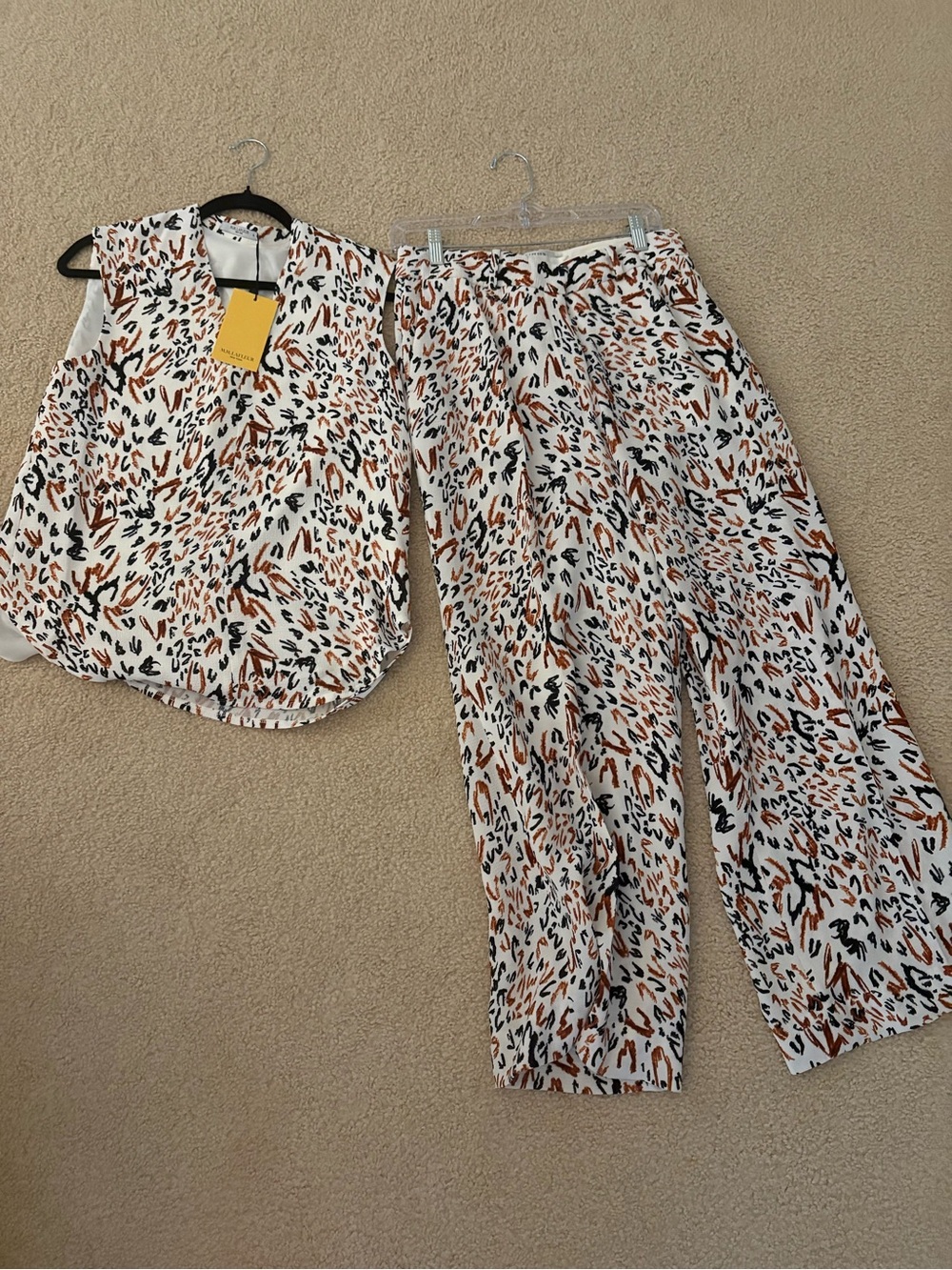 New MM Lafleur White, Black & Brown Printed Two-Piece Set